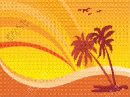 夏季设计与棕榈树和彩虹的背景