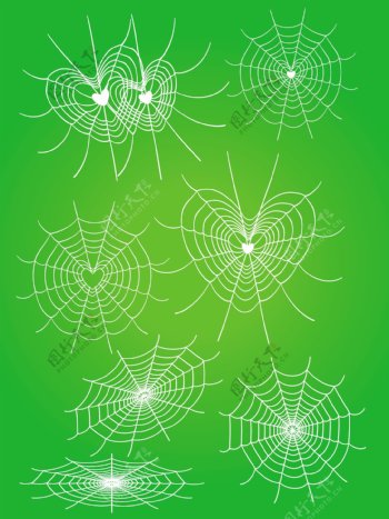 心形蜘蛛网绿色背景矢量素材