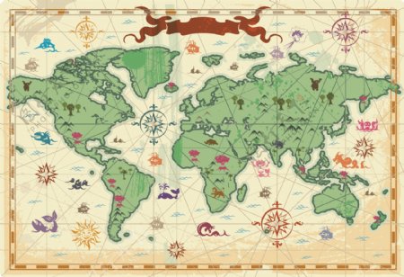 旅行和旅游元素矢量素材3旅行世界地图的老地图