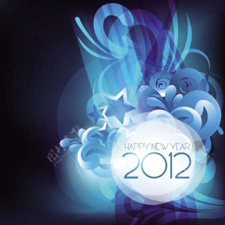 闪闪发光的蓝色的2012新年矢量设计