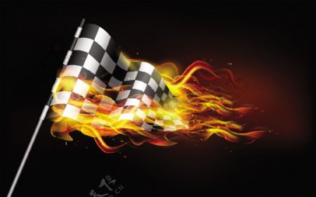 燃烧的赛车旗的插图