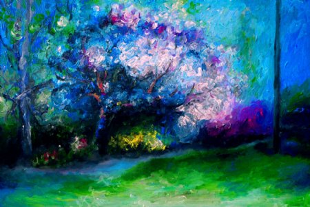 油画樱桃树图片