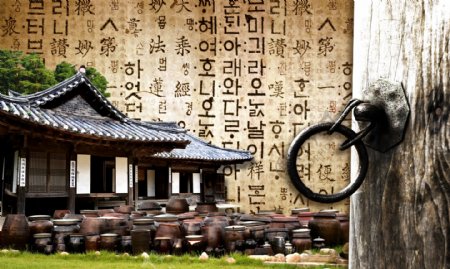 韩国民俗风情特色房屋罐子影骑韩国实用设计分层源文件PSD源文件