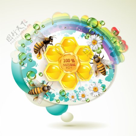 蜜蜂和蜂蜜标签图片