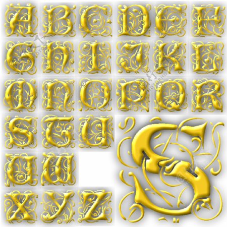 古典金色花纹英文字母图片