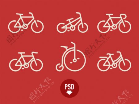 6个简单的自行车图标集PSD