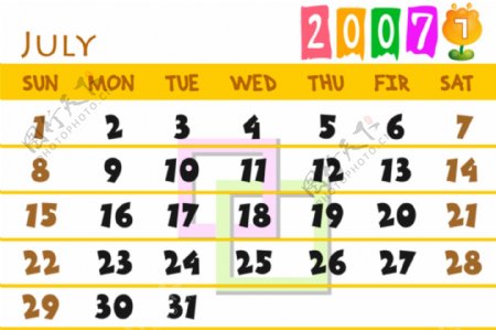 2007年7月日历的PSD模板