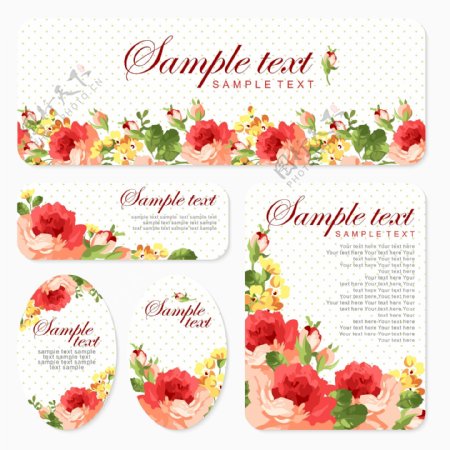5款水彩玫瑰卡片设计矢量素材