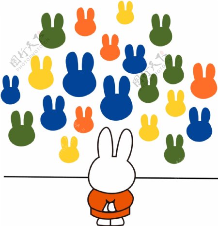 印花矢量图卡通动物兔子色彩黑白色免费素材