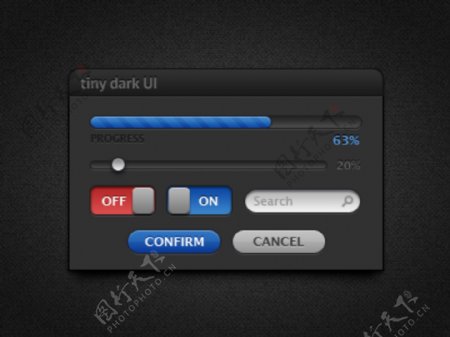 黑暗的小的UI元素盒PSD