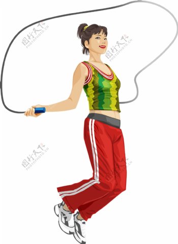 印花矢量图人物少女运动跳绳免费素材