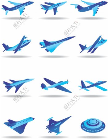 蓝飞机模型的矢量素材