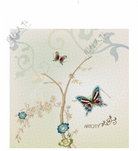 怀旧风格蝴蝶花卉封面设计背景