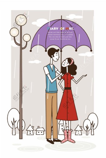 打伞在雨中漫步的夫妻图片