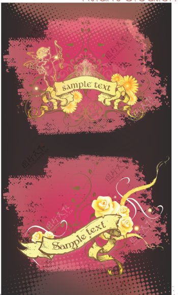 两个金色的华丽欧式花纹banner矢量素材