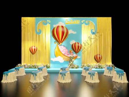 舞台背景热气球黄色蓝色小舟舞美