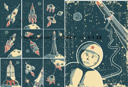 老旧太空探索插画背景矢量素材