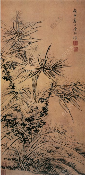 中国传世名画花鸟画竹子石头