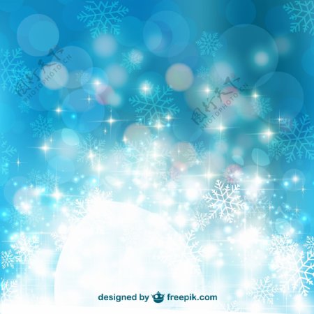 蓝色雪花圣诞气氛背景矢量