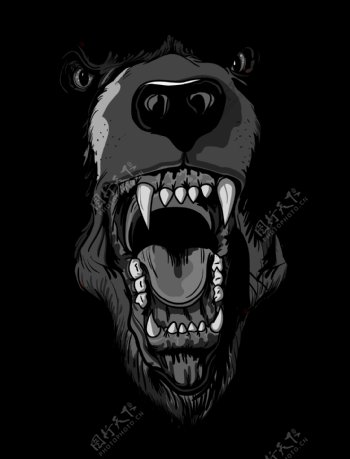 向量的T恤设计与愤怒的熊