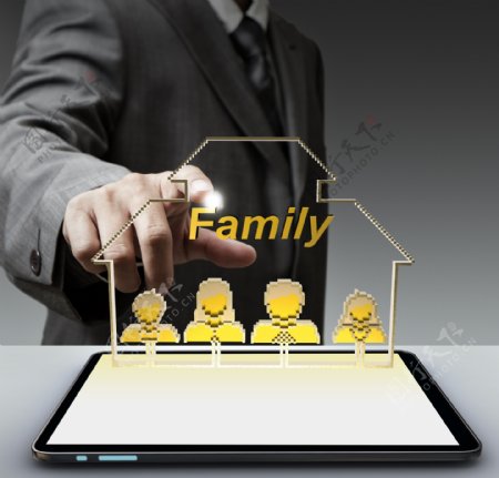 3D家庭像素图标和平板电脑的概念