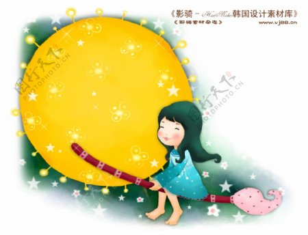 HanMaker韩国设计素材库背景卡通漫画可爱梦幻儿童孩子女孩童真巫师魔法