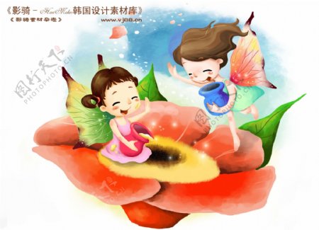 HanMaker韩国设计素材库背景卡通漫画可爱人物孩子女孩采蜜儿童