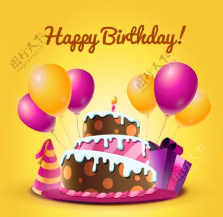 生日蛋糕和气球矢量素材