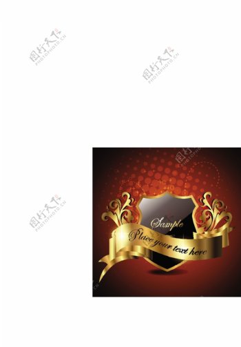 欧式金色古典花纹底纹花边边框丝带豪华金标签图片