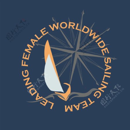 印花矢量图T恤图案图文结合交通工具帆船免费素材