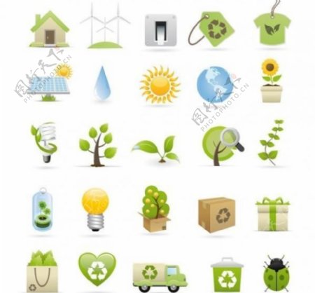 25生态友好的绿色环保图标矢量素材包