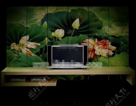 中国式的荷花池屏幕电视墙