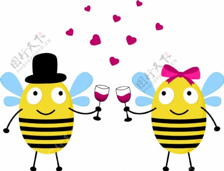 情侣蜜蜂卡通形象矢量素材