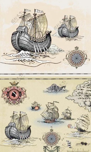 古典欧洲中世纪航海设计元素矢