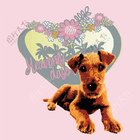 印花矢量图T恤图案图文结合动物小狗免费素材