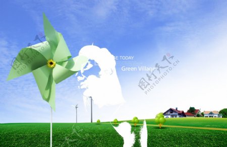 高清PSD分层素材绿园风车
