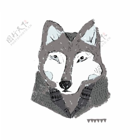 印花矢量图艺术简笔画动物狼免费素材