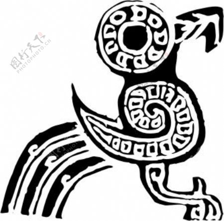 印花矢量图古代雕刻鸟黑白色民族免费素材