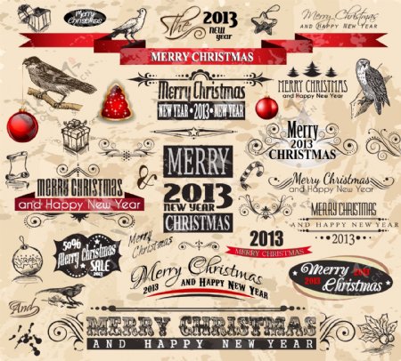 2013圣诞节的标签及装饰配件向量
