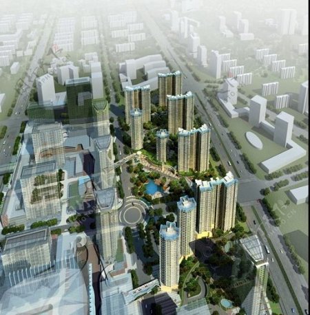 城市建筑规划设计鸟瞰效果图