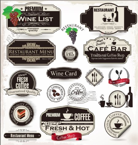 老式的咖啡酒吧和餐厅的标签02