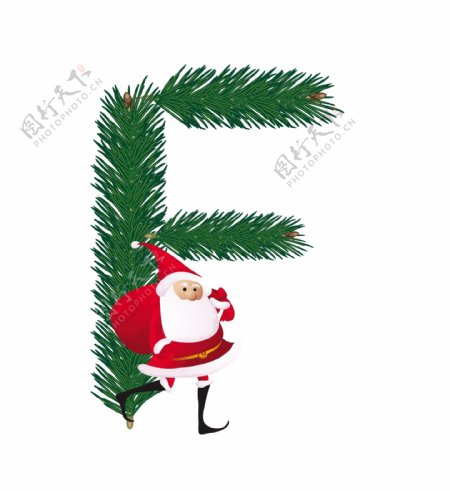 圣诞装饰杉树的ABC字母F向量有趣的圣诞老人