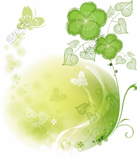 绿色辉光的蝴蝶花的背景