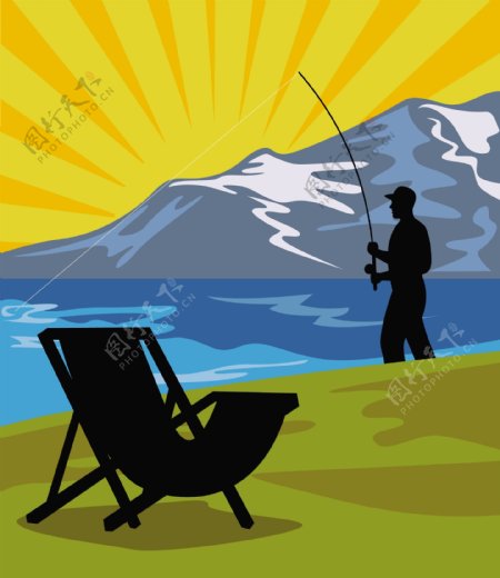 飞捕鱼的渔夫湖山脉的椅子