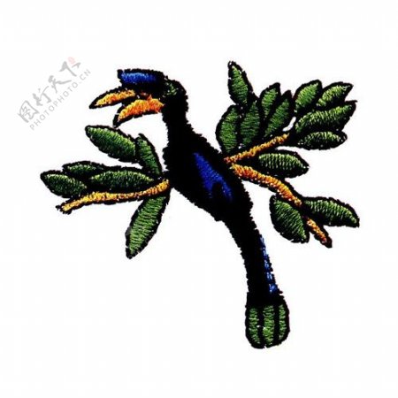 绣花动物鸟类色彩黑色免费素材