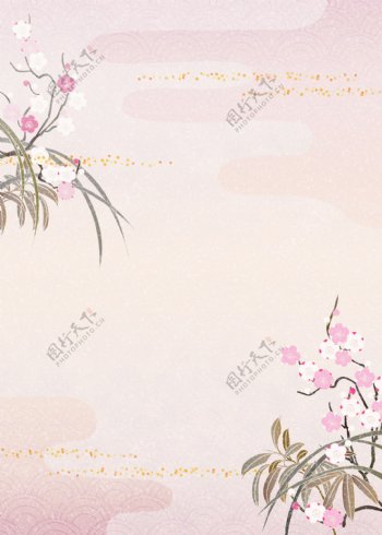 紫色花草枝叶效果背景图