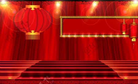 灯笼与红色舞台背景图片