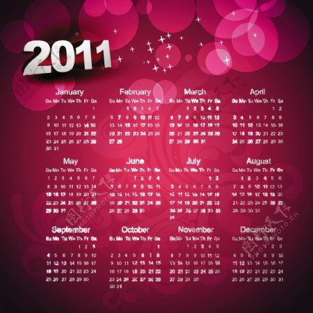 辉煌灿烂的2011日历模板矢量