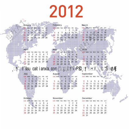 2012新年蓝色地图年历矢量素材