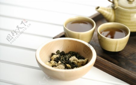 菊花茶茶叶情景图图片